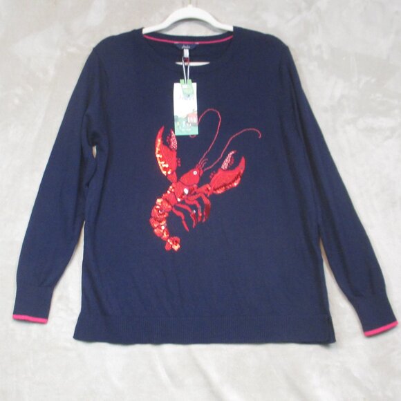 NWT JOULES Women Navy Knit Lobster Christmas Jumper Sweater Miranda Luxe Size 12 - Picture 1 of 12